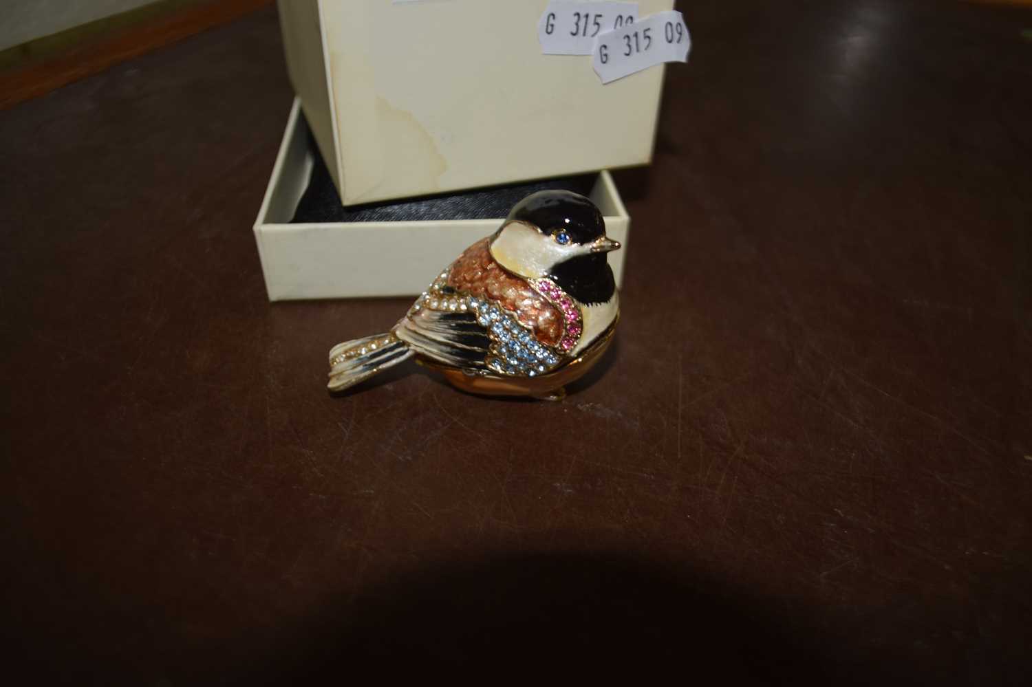 Novelty bird shaped trinket box and similar necklace