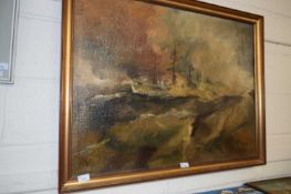 Nikolas, ship in rough seas, oil on canvas, signed and dated 75, gilt framed