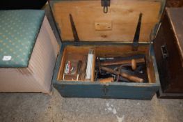 Vintage pine tool chest and various tools