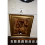 Framed Crystoleum decorated with figures on steps set in a gilt frame