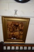 Framed Crystoleum decorated with figures on steps set in a gilt frame