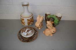 Mixed Lot: Sylvac style rabbits, a Rye Pottery vase and other assorted items