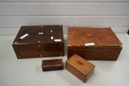 Mother of pearl inlaid jewellery box, a small leather mounted box and two further smaller boxes (4)