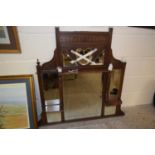 Late 19th Century oak framed over mantel mirror with heart shaped centre detail