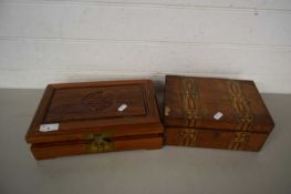 Mixed Lot: Modern Chinese hardwood jewellery box together with a further small inlaid writing box