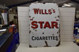 Wills Star Cigarette enamel advertising sign, approx 35 inches high, several areas of surface