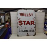 Wills Star Cigarette enamel advertising sign, approx 35 inches high, several areas of surface