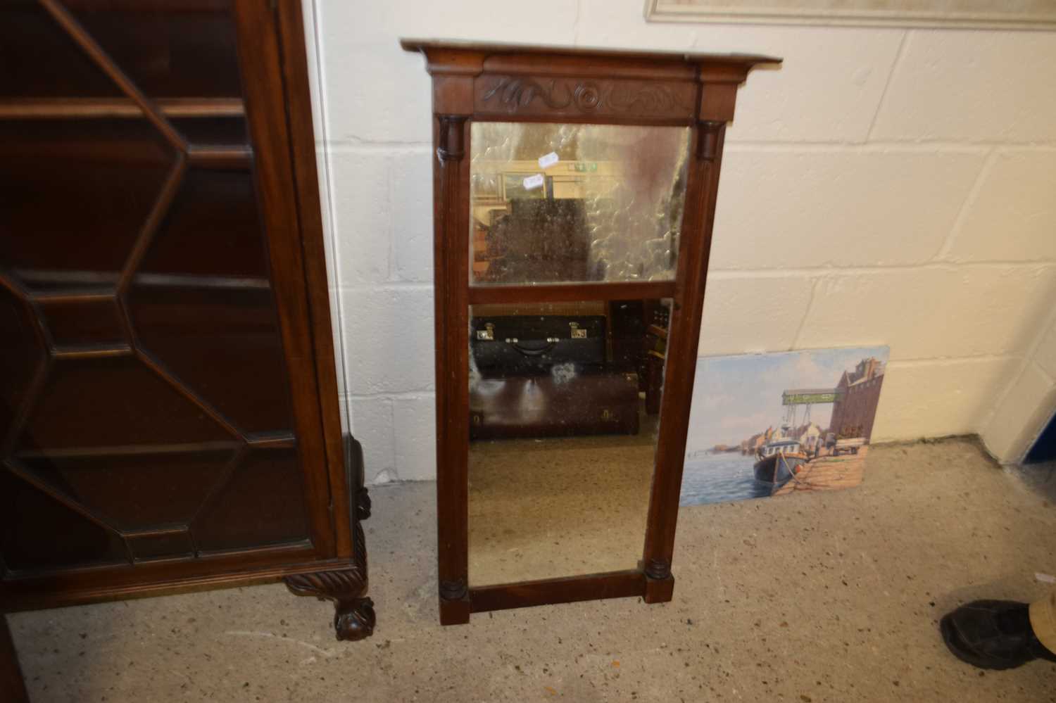 Small 19th Century Peir mirror set in a mahogany frame with side pillars, 89cm high