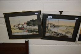 Two studies Blakeney Harbour scenes, indistinctly signed, framed and glazed
