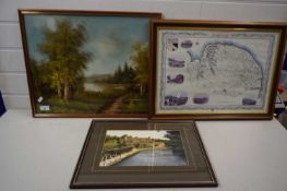 Framed map of Norfolk together with two further pictures (3)