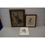 Mixed Lot: Two studies of birds together with a further study of a Yorkshire Terrier (3)