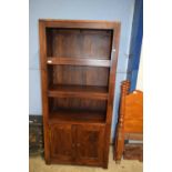 Modern dark wood bookcase cabinet with cupboard base