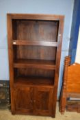 Modern dark wood bookcase cabinet with cupboard base