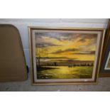 Shirley Carnt, Broadland Sunrise scene, oil on canvas, framed