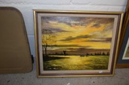 Shirley Carnt, Broadland Sunrise scene, oil on canvas, framed