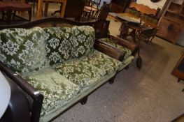 Early 20th Century Beregere sofa and matching armchair with loose green cushions