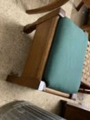 Small green upholstered oak stool