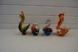 Collection of three Art Glass abstract birds together with a further vase