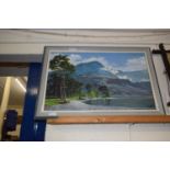 Contemporary school study of Buttermere, oil on board, framed