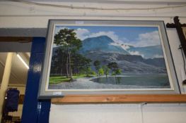 Contemporary school study of Buttermere, oil on board, framed