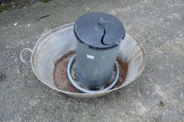 Poultry feeder and a galvanised bath (a/f)