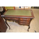 Late 19th Century leather top cabriole leg writing table, 98cm wide