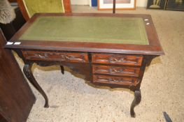Late 19th Century leather top cabriole leg writing table, 98cm wide