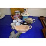 Mixed Lot: Various novelty teapots, small wall mirror, cookie jar etc