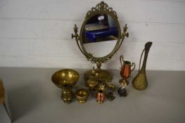 Mixed Lot: Various assorted brass wares, to include dressing table mirror, various vases,