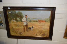 After Frank Wiles coloure print, Rabbit Shooting, framed and glazed