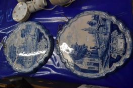 Pair of blue and white delft wall plaques