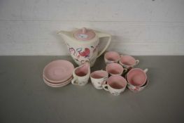 Quantity of retro mid Century Crown Devon pink floral coffee wares