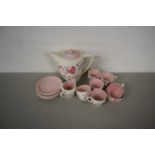 Quantity of retro mid Century Crown Devon pink floral coffee wares
