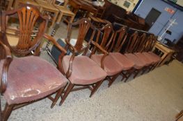 Set of eight mahogany shield back dining chairs for reupholstery