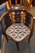 Edwardian mahogany bow back corner chair with inlaid decoration