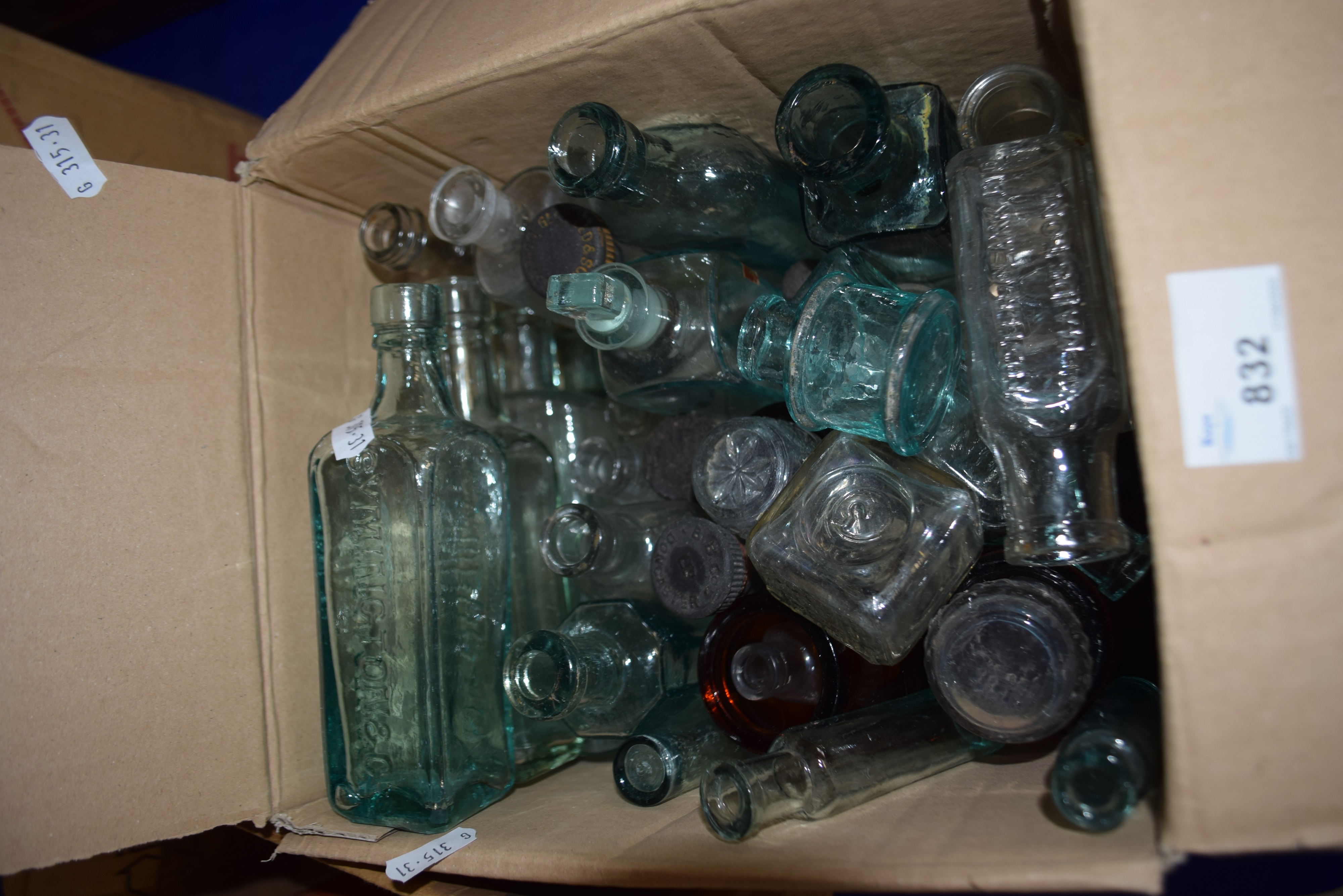 Box of various vintage bottles