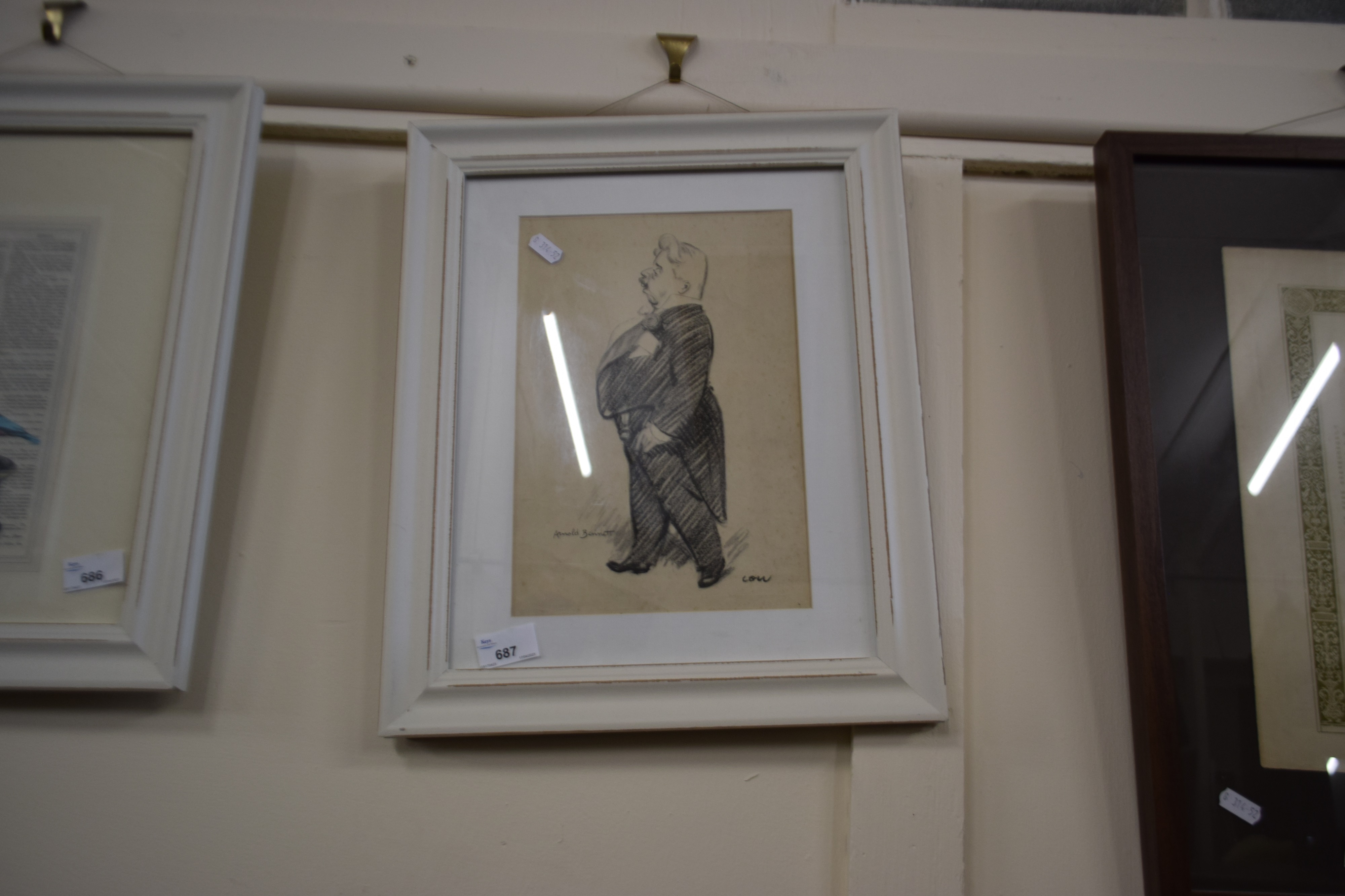 Charcoal sketch of Arnold Bennett framed and glazed