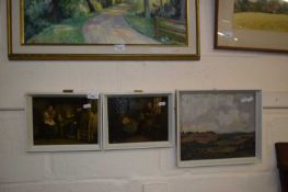 Mixed Lot: 20th Century school study of rolling fields, oil on canvas together with a further pair