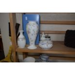 Wedgwood rosehip floral decorated vase, boxed together with other ceramics