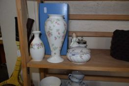 Wedgwood rosehip floral decorated vase, boxed together with other ceramics