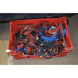 Box of various assorted audio cables