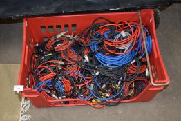 Box of various assorted audio cables