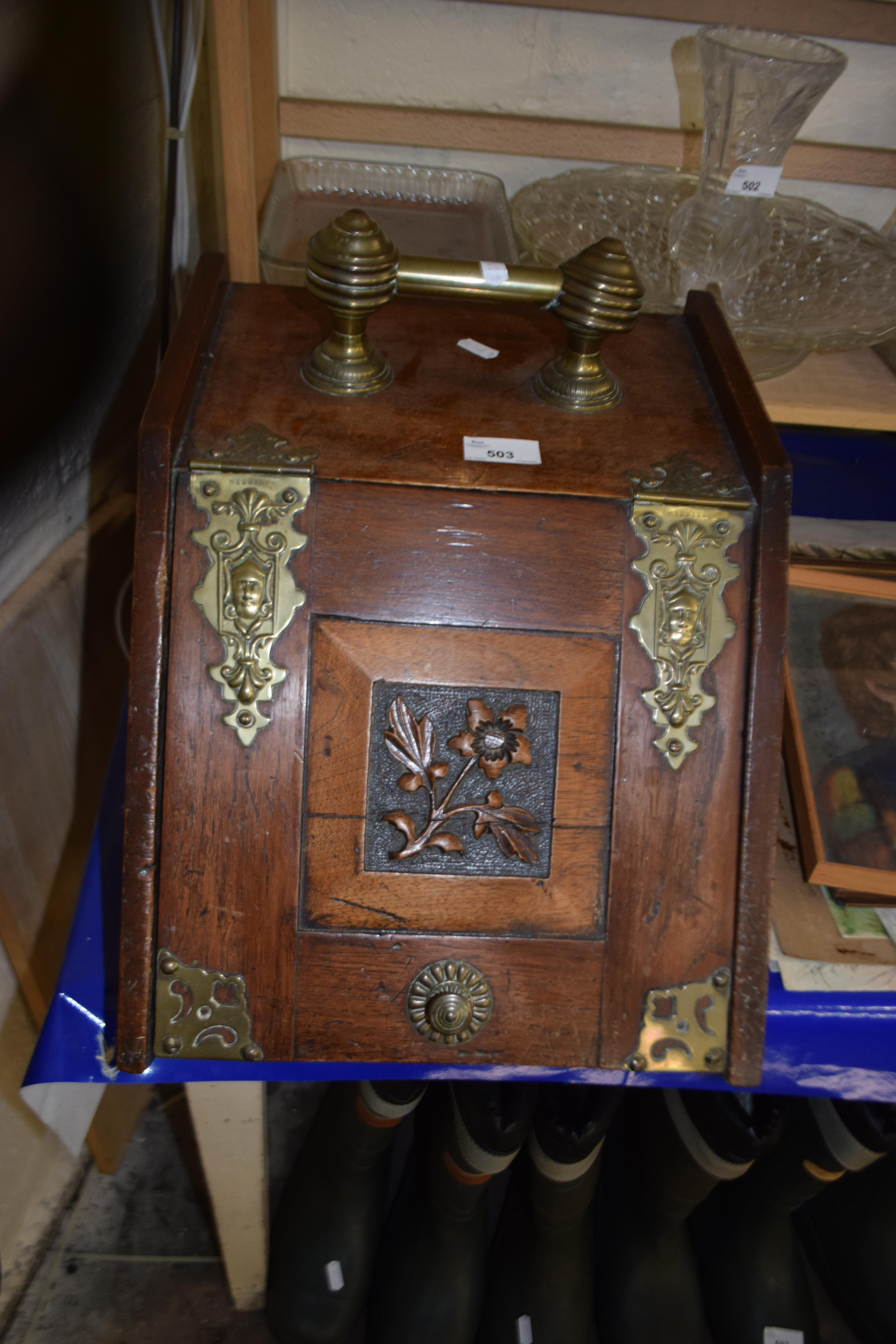 Edwardian wooden coal scuttle with brass fittings - Image 2 of 2