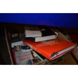 Large box of assorted books inc Atlas, arts ref and others