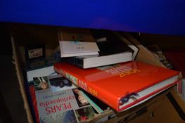 Large box of assorted books inc Atlas, arts ref and others