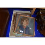 Two framed portraits of ladies together with a small quantity of unframed pictures and landscapes