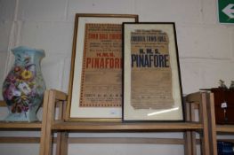 Two framed bill posters for Cromer Amateur Dramatic Society of HMS Pinafore