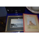 Windmill by David Plested, 9th Sept 84, watercolour, framed and glazed together with a seascape by