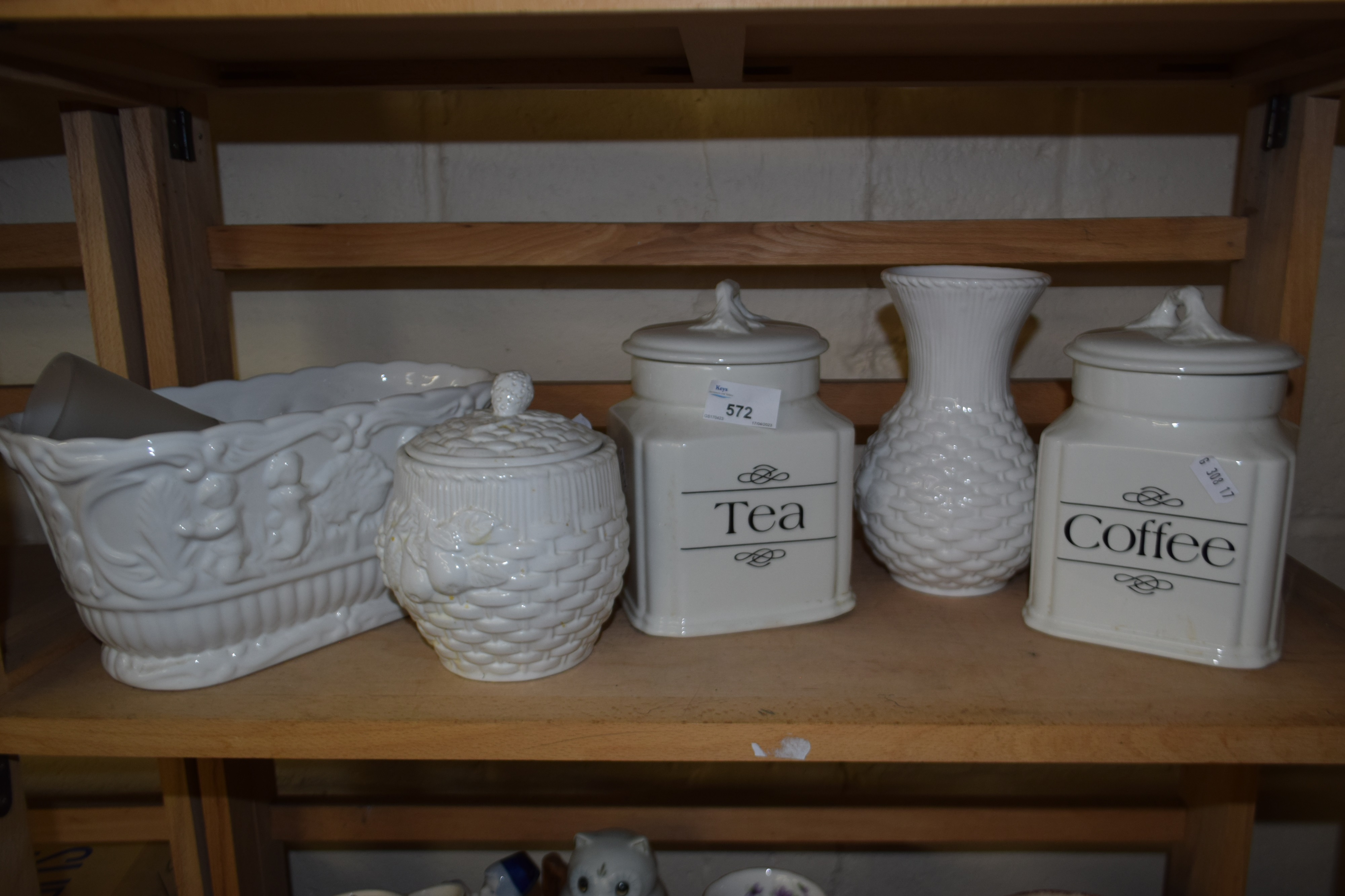 Royal Winton tea and coffee cannister together with basket ware style ceramics and a planter - Image 2 of 2