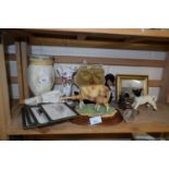 Mixed Lot: Model of a Jersey cow and calf, spill vases etc